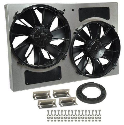 12 Inch 4,000 CFM Derale High-Output Dual RAD Fan and Shroud Kit 16826 Electric Fans, Dual, in. Diameter, Puller, cfm, Black Plastic,