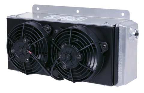 Derale Hi-Flow Racing Remote Fluid Coolers 65840 Cooler, Universal, Racing, Dual Fan, Max 650 cfm, 11 Rows, Aluminum, Natural, Each