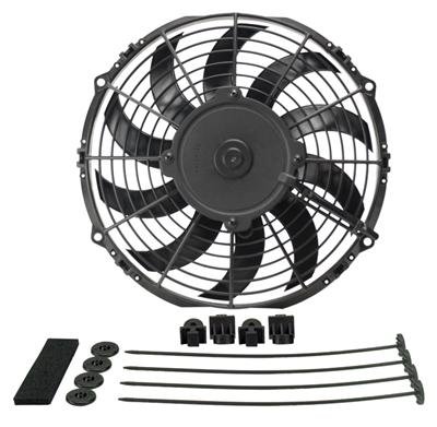 10 Inch 802 CFM Derale High-Output Curved Blade Fan 16110 Fan, Electric, Single, cfm., 11.125 in. Height, 10.563 in. Width, Puller, Each