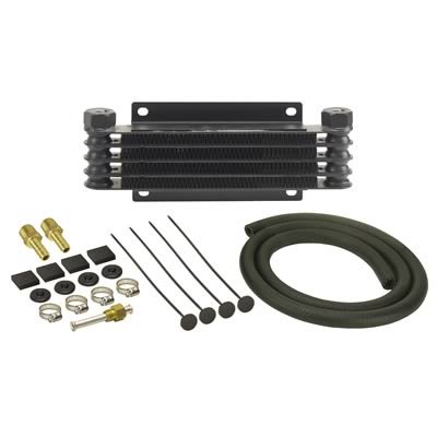 Derale 9000 Series Fin and Plate Transmission Coolers 13611 Fluid Cooler, Plate-Fin Type, Aluminum, 10.125 in. x 3.875 in. x 1.25 in., 1/2 NPT Inlet, Outlet, Kit