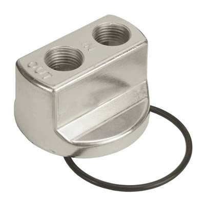 Derale Oil Filter Adapters 15704 Adapter, Spin-on Bypass, Aluminum, Polished, 18mm x 1.5 Thread, 1/2 in. NPT Inlet/Outlet, Each