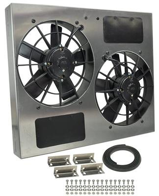 12 Inch 3,750 CFM Derale High-Output Dual RAD Fan and Shroud Kit 16835 Electric Fan, Dual, in. Diameter Fans, w/Shroud, 23.750 in. Width, 19.750 in. Height, 4.50 in. Thick, Each