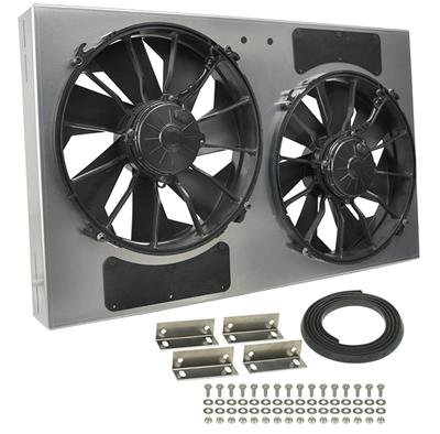 12 Inch 4,000 CFM Derale High-Output Dual RAD Fan and Shroud Kit 16838 Electric Fan, Dual, in. Diameter Fans, Aluminum Shroud, 28.250 in. Width, 17.000 in. Height, Each