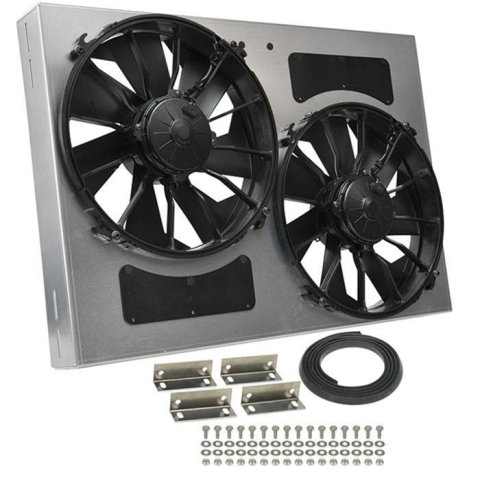 12 Inch 4,000 CFM Derale High-Output Dual RAD Fan and Shroud Kit 16842 Electric Fan, Dual, in. Diameter Fans, w/Shroud, 26.000 in. Width, 18.000 in. Height, Each