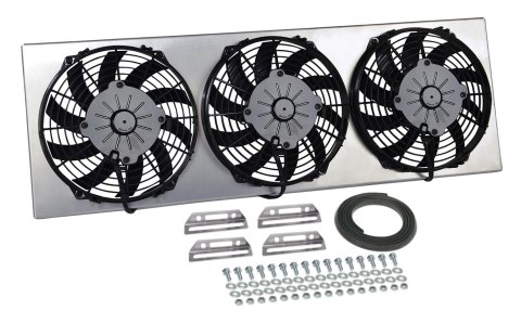 9 Inch 2,400 CFM Derale High-Output Direct-Fit Triple RAD Fan and Shroud Kit 16839 Electris Fan, Triple, in. Diameter Fans, w/Shroud, Jeep,