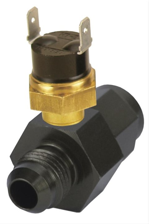 Derale Inline Fan Thermostats 35027 Electric Thermostat, In-line Sending Unit, 190 degrees F On, 175 degrees F Off, -10 AN Inlet/Outlet, Kit