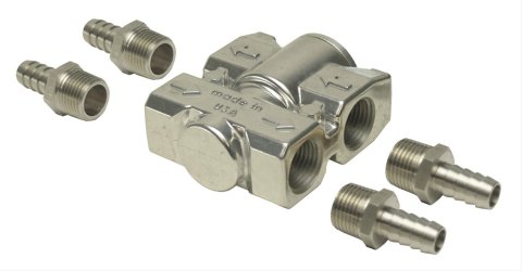 Derale Fluid Control Thermostats 15719 Remote Oil Thermostat, Aluminum, Dual 1/2 in. NPT Female Inlets, Dual 1/2 in. NPT Female Outlets, Each