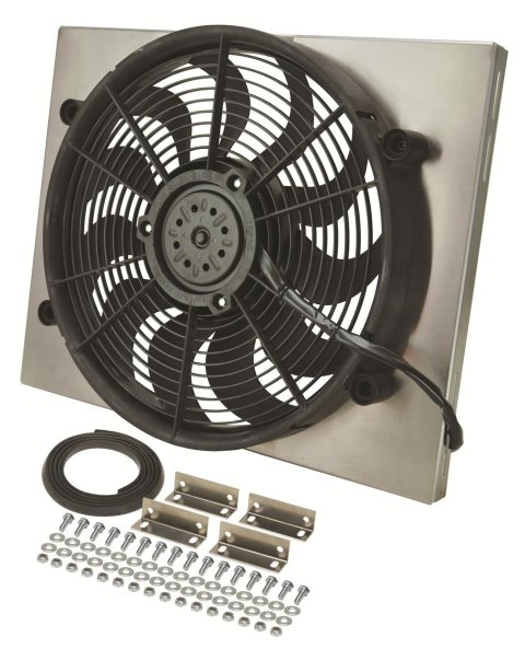 17 Inch 2,400 CFM Derale High-Output Single RAD Fan and Shroud Kit 16823 Electric Fan, Single, in. Diameter, w/Shroud, 21 in. Wide, 16.75 in. Height, 3 in. Thick, Each