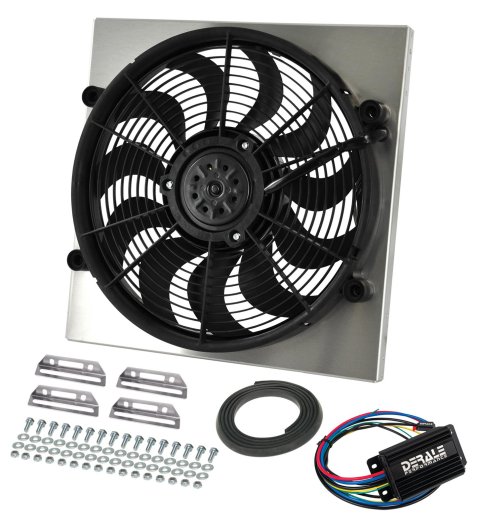 17 Inch 2,400 CFM Derale PWM Electric Fan Powerpacks 66818 Fan, Powerpack Assembly, in. Diameter, Puller, cfm, Black, Plastic, Shroud, Aluminum, Each