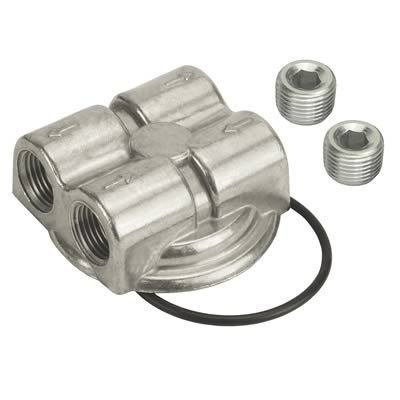 Derale Oil Filter Adapters 15746 Adapter, Spin-on Bypass Adapter Style, Aluminum, 3/4-16 in. Nipple, 1/2 in. NPT Inlet/Outlet, Each