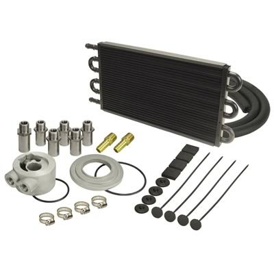 Derale 7000 Series Tube and Fin Engine Oil Cooler Kits 15505 Fluid Cooler, Series, Type, Fin, Copper/Aluminum, Black, Sandwich Adapter, Kit
