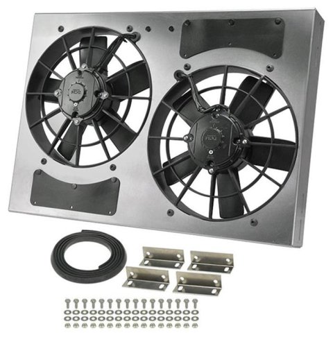 11 Inch 3,750 CFM Derale High-Output Dual RAD Fan and Shroud Kit 16833 Electric Fans, Dual, in. Diameter Fans, w/Shroud, Puller, 24.000 in. Width, 17.000 in. Height, 4.50 in. Thick, Each