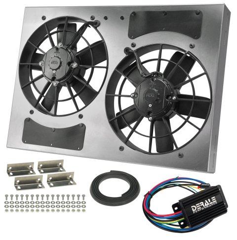 11 Inch 3,750 CFM Derale PWM Electric Fan Powerpacks 66833 Fan, Powerpack Assembly, in. Diameter, Puller, cfm, Black, Plastic, Shroud, Aluminum, Each
