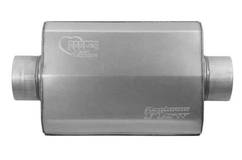 Hooker Maximum Flow Steel 4 Inch Muffler 21609HKR Muffler, Flow, in. Inlet/4 in. Outlet, 14 in. Case Length, Steel, Aluminized, Each