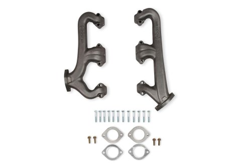 Hooker Exhaust Manifolds 8525HKR Manifolds, Rectangular Port, 2.5 in. Diameter Collector, Cast Iron Construction, Natural Finish, fits SBC with Straight Plugs, Pair