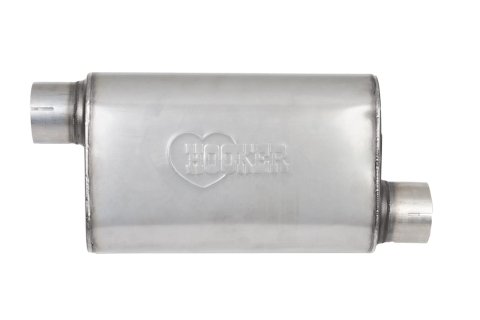 Hooker VR304 304 Stainless Steel 2.5 Inch Muffler 21644HKR Mufflers, VR304, Oval Case, Steel, Natural, Single 2.50 in. Offset Inlet/Outlet, 20.000 in. Overall Length, Each