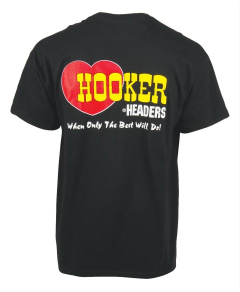 Hooker Headers Classic T-Shirts 10233HKR T-Shirt, Short Sleeve, Cotton, Black, Logo, Men's Medium, Each