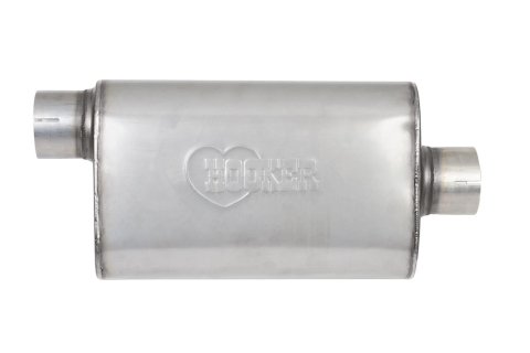 Hooker VR304 304 Stainless Steel 2.5 Inch Muffler 21642HKR Mufflers, VR304, Oval Case, Steel, Natural, One 2.50 in. Offset Inlet, One 2.500 in. Center Outlet, 20.000 in. Overall Length, Each