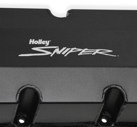 Holley Sniper Fabricated Aluminum Valve Covers 890004B Covers, EFI, Fabricated, Aluminum, 3.5 in. Tall, Baffled, Black, 1.25 in. Breather Holes, Hardware, Chevy, 396-454ci, Pair
