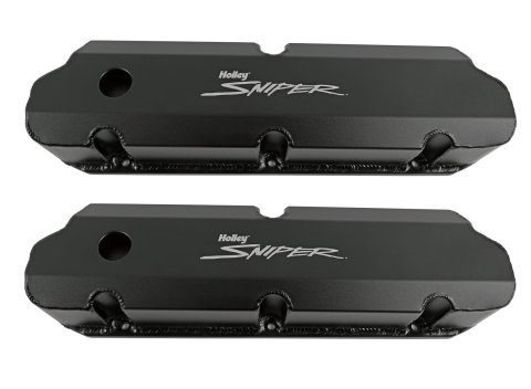 Holley Sniper Fabricated Aluminum Valve Covers 890011B Covers, EFI, Fabricated, Aluminum, 3.38 in. Tall, Baffled, Black Gloss, 1.25 in. Breather Holes, Hardware, Ford, 260-351ci, Windsor, Pair