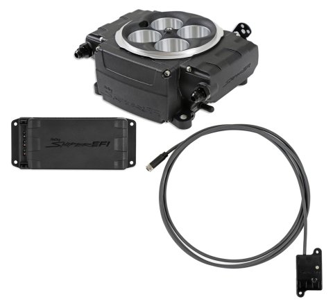 Holley Sniper 2 EFI 650 HP Base Fuel Injection Systems with Power Distribution Module 550-511-BPX System, 2, Self-Tuning, Throttle body, Black, 4150 Flange, hp Max, 800 CFM, No Pump, PDM, Bluetooth, Kit