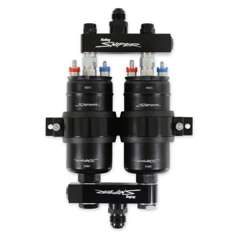 Holley Sniper 3.5 GPM Twin Pump and Manifold Kits 12-270 Fuel Pumps, Pump, Electric, 13.5 Volt, gpm, Manifold, -10 AN O-ring Inlet, -8 AN O-ring Outlet, Male Threads, Bracket Included, Kit