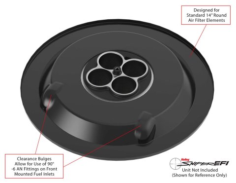 Holley Sniper Air Cleaner Bases 120-511 Bottoms, Bases, Dropped Base, 1.00 in. Drop, Steel, Matte Black Powdercoated, 14 in. Diameter, EFI, Each