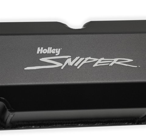 Holley Sniper Fabricated Aluminum Valve Covers 890001B Covers, EFI, Fabricated, Aluminum, 3.5 in. Tall, Baffled, Black Gloss, 1.25 in. Breather Holes, Hardware, Ford, FE, 332-428ci, Pair