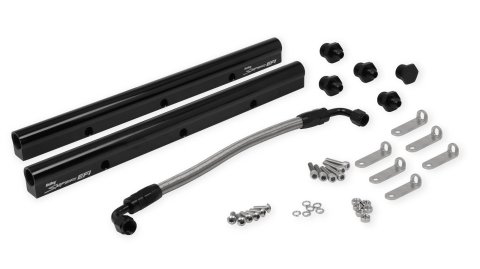 Holley Sniper EFI Fuel Rails 850005 Rails, EFI, Billet Aluminum, Black Anodized, -8 AN Inlet, Hardware, Fittings, for Original Stock Intakes, Chevy, LS, 5.7L, 6.0L, Kit