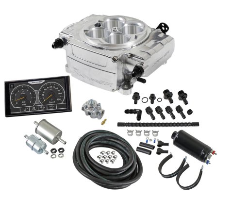 Holley Sniper 2 EFI 650 HP Inline Pump Fuel Injection Systems 550-510-5XK System, 2, Self-Tuning, Throttle body, Polished, 4150 Flange, hp Max, 800 CFM, Pump, 5 in. Display, Kit