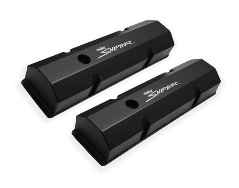 Holley Sniper Fabricated Aluminum Valve Covers 890010B Covers, EFI, Fabricated, Aluminum, Short, Baffled, Black Gloss, 1.25 in. Breather Holes, Hardware, Chevy, Small Block, 283-400ci, Pair