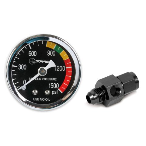 Holley Sniper Nitrous Pressure Gauges 15954NOS Gauge, Pressure, 0-1,500 psi, 1 1/2 in., Analog, Mechanical, Black Face, Each