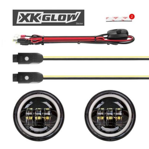XK Glow XKchrome Running Light Kits XK042011-B Auxiliary Lights, Lights, LED, Driving, Round, White/Amber Bulb, Clear Lens, 12 V, Black Housing, Harley-Davidson®, Kit