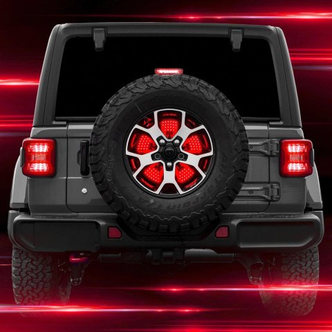 XK Glow 5th Wheel Lights XK041019 Third Brake Light, LED, Spare Tire, Aluminum, Sequential Turn Signal, Reverse, JK, JL, JT, Universal 5-Lug, Each