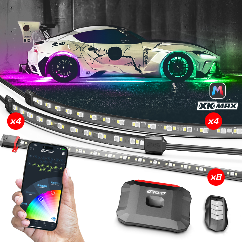 XK Glow LED Accent Lights MX-CAR-PRO XKmax RGBW 16pc Addressable Car Underglow + Interior + Wheel Kit