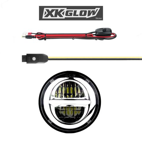 XK Glow XKchrome LED Motorcycle Headlight Kits XK-5IN-KIT-W Assembly, Headlight, Clear Lens, Chrome Housing, 5.750 in. Diameter, Controller, On/Off Switch, Kit
