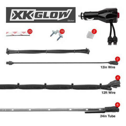 XK Glow LED Undercar Light Kits XK041002-R Accent Lights, Kit, Red, Waterproof, Eight Lights, Kit