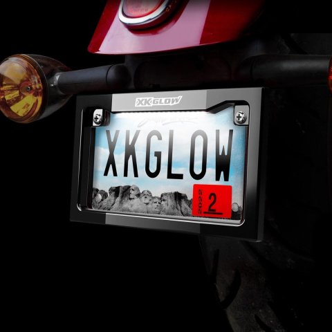 XK Glow Motorcycle LED License Plate Frames XK034019-B Frame Light w/ White - Black