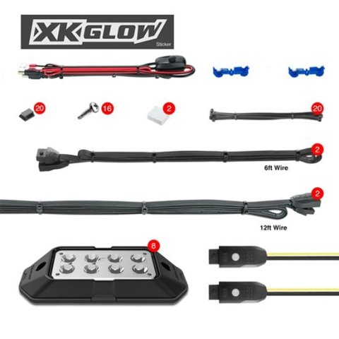 XK Glow XKchrome Rock Light Kits XK-ROCK-ADV Auxiliary Lights, Lights, LED, Underbody, Multicolor, Rectangular, Clear Lens, 6 watts, 12 V, Black Powdercoated Housing, Kit