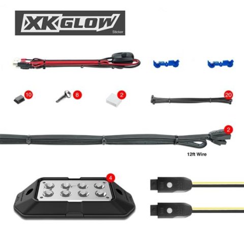 XK Glow XKchrome Rock Light Kits XK-ROCK-STA Auxiliary Lights, Lights, LED, Underbody, Multicolor, Rectangular, Clear Lens, 6 watts, 12 V, Black Powdercoated Housing, Kit