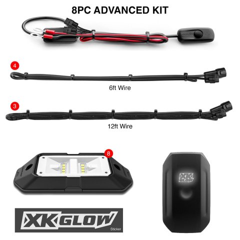 XK Glow Pure White Rock Light Kits XK-WROCK-ADV Accent Lights, LED, Eight Lights, White, Kit