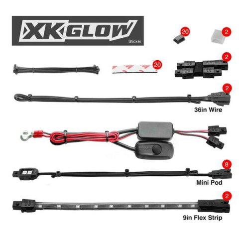 XK Glow Motorcycle LED Accent Kits XK034001-W White - 8xPod + 2x8-in.Strips Single Color XKGLOW Light Kit