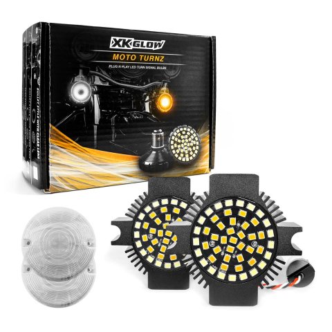 XK Glow Motorcycle LED Turn Signals XK1157F-WA-C Front Signal Kit - Flat Style Clear Lenses