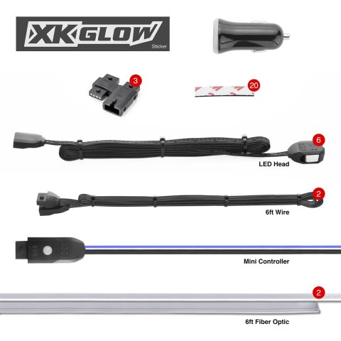 XK Glow XKchrome Fiber-Optic LED Accent Light Kits XK-FO-ADV Lights, Fiber Optic LED, Multicolor, Waterproof, USB Car Plug, Kit