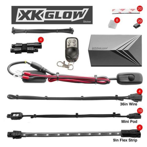 XK Glow Motorcycle LED Accent Kits XK034002-R Red - 10xPod + 4x8-in.Strips Single Color XKGLOW Light Kit