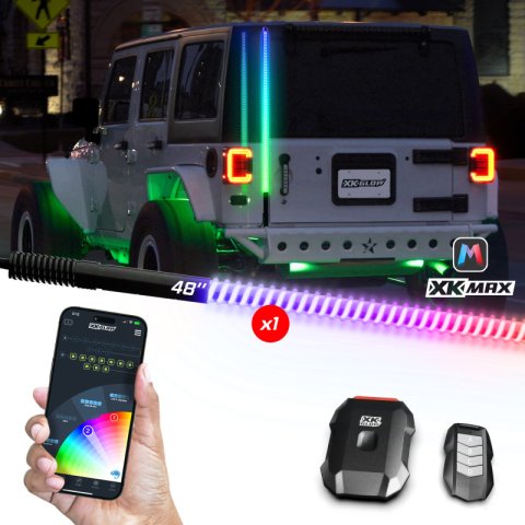 XK Glow LED Accent Lights MX-WHIPB-STA 1x 48" XKmax RGBW Advanced App Control Whip Light Kit for 4x4 Offroad UTV ATV