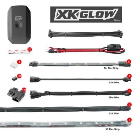XK Glow Boat LED Accent Kits XK-BOAT-ADV Lights, Marine Interior LED, Multicolor, Clear Silicone Housing, On/Off Wiring Harness, One XKchrome BLE 4.0 App Controller, Kit