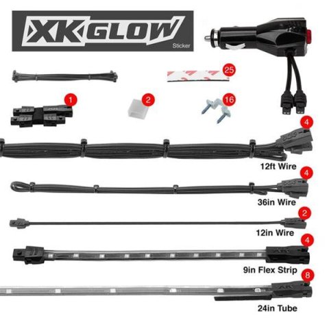 XK Glow LED Undercar Light Kits XK041005-AB Blue - 8x24-in. Tube + 4x 8-in. Strip Single Color XKGLOW UnderglowLED Accent Car/Truck Kit
