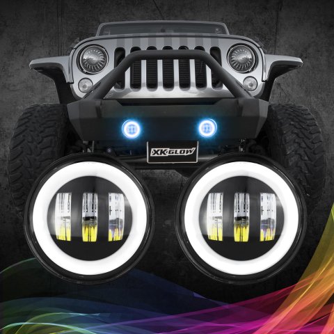 XK Glow XKchrome LED Fog Light Kits XK042010-B Auxiliary Lights, LED, Fog, Round, White/Amber Bulb, Clear Lens, 12 V, Black Housing, Jeep, Kit