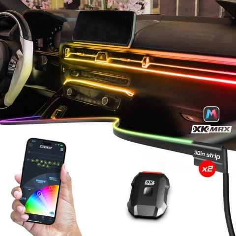 XK Glow LED Accent Lights MX-FO-MINI 2x30" XKmax Fiber Optic Interior Ambient Light Strip App Control Kit